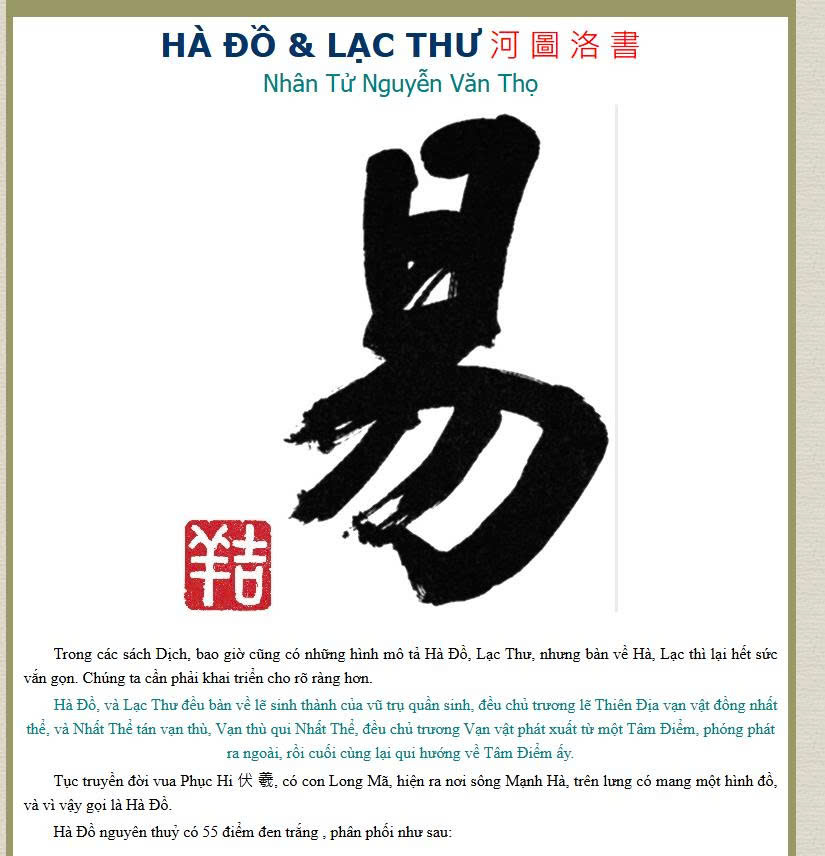 Hà đồ & Lạc thư của BS Nhân Tử Nguyễn Văn Thọ